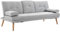HOMCOM Canapé Convertible 3 Places Design scandinave Inclinaison Dossier réglable 3 Niveaux Dossier Centrale Rabattable 2 Porte-Verres Bois Massif Lin Gris Clair
