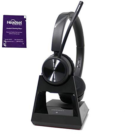 Plantronics Savi 7220 Office Dual Speaker Wireless Headset for Desk Phones Bundle with Headset Advisor Wipe