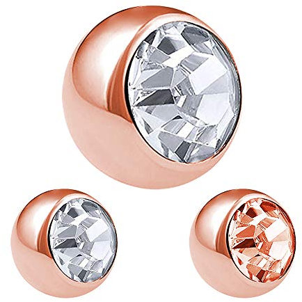 Treuheld® | Rosegoldene Piercing Kugel mit Gewinde mit Kristall - [05.] 1.2 x 4 mm - klar/duchsichtig