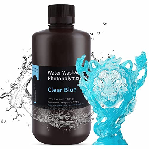 ELEGOO Water Washable 3D Printer Resin, Rapid Resin 405nm LCD UV-Curing Standard Photopolymer Resin for LCD 3D Printer Clear Blue 1000G