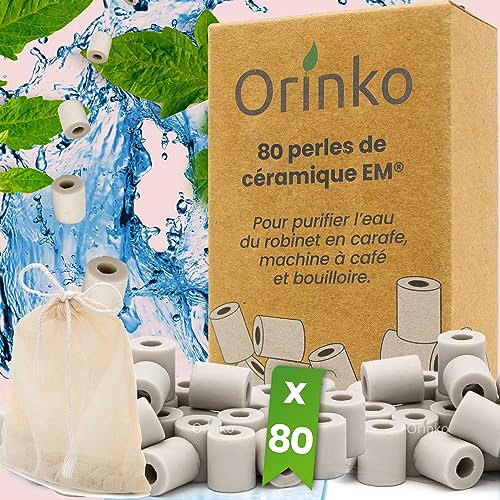 orinko - 80 microesferas de cerámica EM® - Mejora la calidad del agua - Reduce la cal - Apto para lavadora y para 2 decantadores, botellas, calabazas, cafetera, hervidores