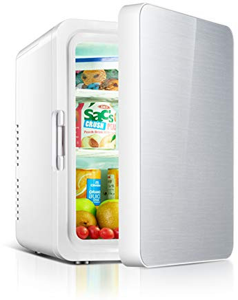 MNCYGJ 10L Mini Fridge for Bedrooms ​Freezer Small Camping Fridge 12V / 220V Mini Fridge Noiseless Minibar Fridges, Fridge for Cosmetic,Silver