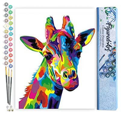 Figured'Art Peinture par Numéro Adulte Girafe Pop Art - Activité Manuelle Kit de Loisir Créatif DIY Numéro d'Art Complet - 40x50cm sans châssis en bois