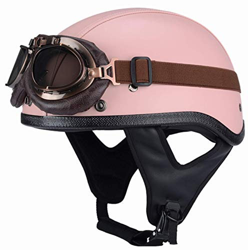 Metà Aperto Faccia Casco Del Motociclo Con Occhialoni Aperto Retrò Scodella,Adulto Scodella Casco,Casco Scooter,ECE Casco Omologato Scooter Unisex Adulti, D,XL=60-61cm