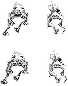 Damen Ohrringe, 2 Paar Silber Legierung Tierohrringe, Frosch Ohrstecker, Elegante Design Ohrringe für Damen, Hypoallergen, Mode Baumeln Ohrring, Schmuck Ohrringe, für Frauen Mädchen
