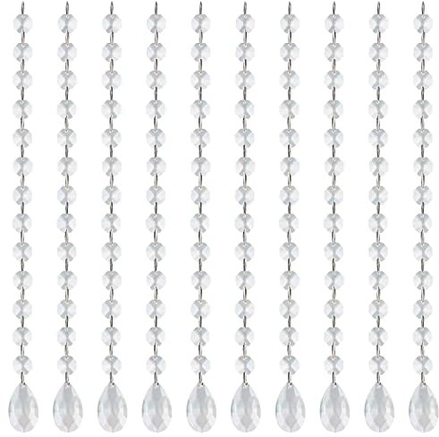 Belle Vous Cuentas de Cristal Transparente para Araña (Pack de 10) 34,5 cm - Abalorios para Lamparas, Prisma, Atrapa Sueños, Guirnaldas para Bodas y Fiestas