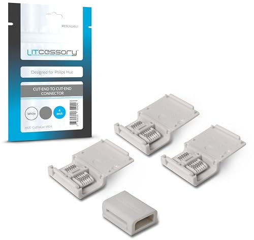 Litcessory Gekürztes Ende auf Gekürztes Ende Steckerverbinder für Philips Hue Lightstrip Plus (4 Stück, Weiß - MIKRO 6-POLIG V4 / Solo Lightstrip)