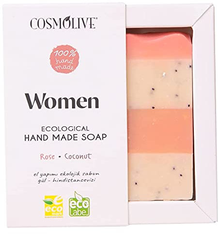cosmolive Körperseife Women Seife 100 g Ideale Shampoo Bar Soap mit Rosen & Kokosduft - Natürliche Duschseife ohne Parabene ohne Palmöl - Naturseife Vegan & Tierversuchsfrei - Handmade