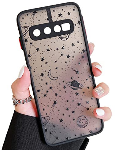 ZTOFERA Hülle Kompatibel mit Samsung Galaxy S10, Handyhülle für Samsung S10, Planet Stern Universum Muster Schutzhülle Matt Harte PC Rückseite Hülle mit Silikon Bumper Cover, Schwarz Sky