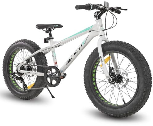 Hiland Kinder Fettrad Kinderfahrrad 7-Gang, Doppelscheibenbremse, 20 Zoll, Kinder Mountainbike für Jungen Mädchen weiß