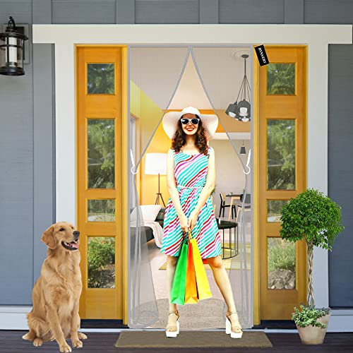 Moustiquaire sur Mesure de Porte-Rideau Anti Mouche Fermeture Automatique Porte Moustiquaire Anti Insecte Mouche Moustique Installation Facile 235 x 255 cm - Gris A