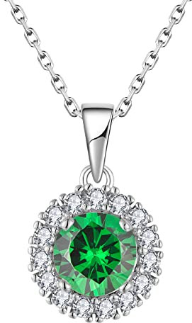 JO WISDOM Damen Kette Silber 925 Halskette Anhänger mit 3A Zirkonia Mai Geburtsstein Smaragd Farbe,Schmuck für Mutter Tochter Frauen Mädchen