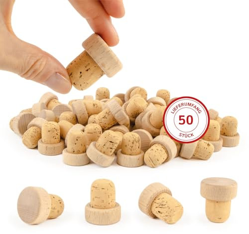 Cleverbrand 50 Griffkorken für Flaschen 19 mm, Griff aus Holz 29 mm, Natur Kork – Made in Portugal