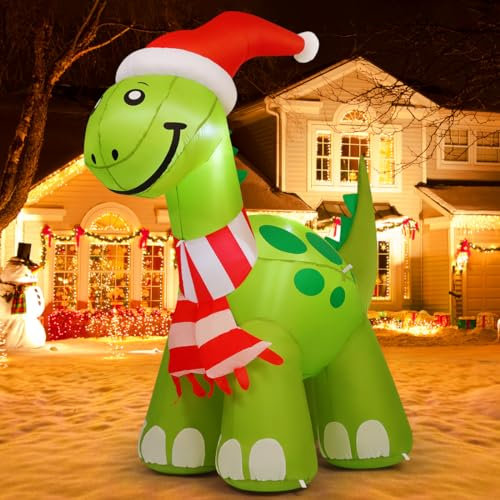 COMIN 6.2ft Christmas Inflatables Outdoor Decorations, Blow Up Dinosaur Inflatable with Built-in LEDs for Christmas Indoor Outdoor Yard Lawn Garden Decorations