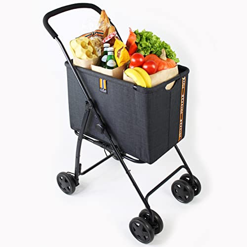 MY DUQUE - Mila Einkaufskorb bis 15 kg | Faltbarer Einkaufstrolley mit Fußbremse und weichem Griff | Einkaufswagen mit abnehmbarem Korb und Doppel-Vorderrädern für 360-Grad-Manövrierbarkeit – Schwarz