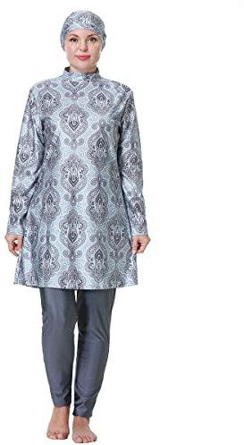 FOKULUNDA Traje de baño musulmán Burkini Talla Grande Traje de baño Modesto Islámico Cubierta Completa Hijab Top Swim ​Pantalones Set(8XL, F11)