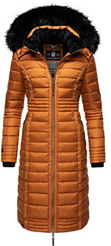Navahoo Damen Wintermantel Warmer Steppmantel lang mit Kapuze Umay Rusty Cinnamon Gr. XXL