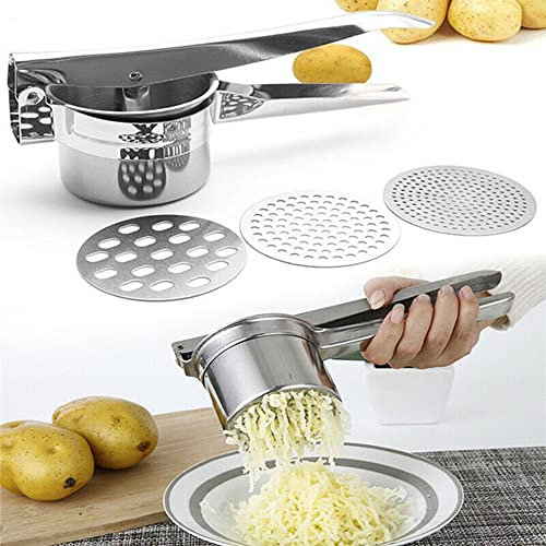 INNERBONSARL Schiacciapatate Manuale in Acciaio Inox 430 Potato Ricer 420ml con 3 Colini Sostituibili, Schiacciapatate per patate, Pressa Professionale per Purè di Patate Liscie, Frutta, Verdure