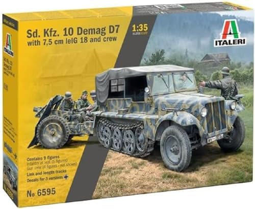 Italeri 6595 1:35 Dt. Sd.Kfz. 10 Le.IG18 mit Besatzung - Modellbau, Bausatz, Standmodellbau, Basteln, Hobby, Kleben, Plastikbausatz, detailgetreu, Mehrfarbig