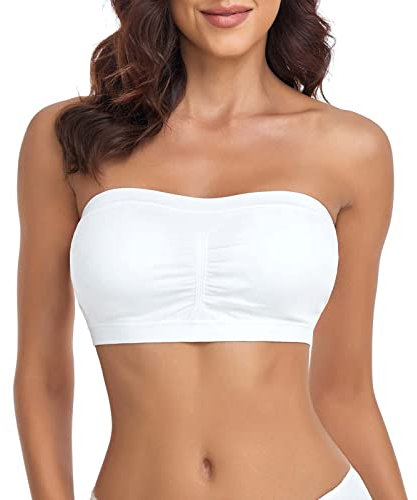 Cavotor Women's Strapless Bra Seamless Soft Padded Bandeau Bra Stretchy Wrapped Breast Bra (White,M)