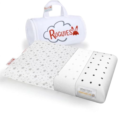 RUGUIES- Memory Schaum Kinderkissen, hypoallergen und atmungsaktiv- Kinderkopfkissen- 100% waschbarer Baumwollbezug-Oeko-TEX- 1 bis 10 Jahre XL (58x32x 5-7cm)- Inklusive Reisetasche.