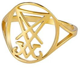 UNIFT Sigill of Luzifer Ringe für Männer Frauen Edelstahl Gothic Kirche von Luziferian Okkulten Teufel Siegel Symbol Ring Satanas Amulett Schmuck, 34, Edelstahl