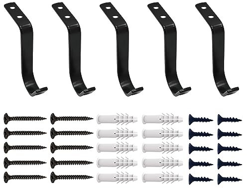 YAPIKAN 5-Pack Black Heavy Duty Ceiling Hooks Steel - Under Table Desk Metal Hanger for School Bags - Mugs Holder Hooks Under Kitchen Cabinet - Under Shelf Hook for Coat, Hat, Keys, Umberalla
