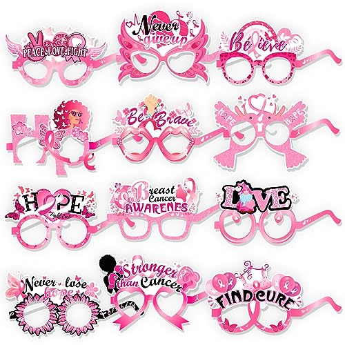 DPKOW 24pcs Octobre Rose Lunettes en Papier pour Sensibilisation au Cancer du Sein d'Octobre Rose Photobooth Accessoires Activité Fournitures