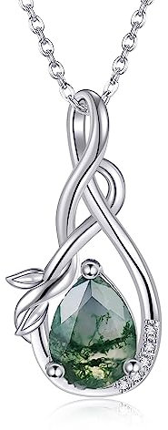 JERWLI Moosachat Halsketten Sterling Silber Infinity Moos Achat Teardrop Anhänger Halskette Schmuck Geschenk für Frauen Damen