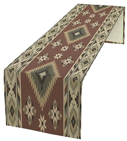 Geometrischer Azteken-Ethno-Tischläufer, Indianer Navajo, abstraktes Tribal-Dreiecksmuster, Vintage-Bauhaus-Stil, Abendessenläufer für Zuhause, Küche, Esstisch, Dekoration, 33 x 304,8 cm
