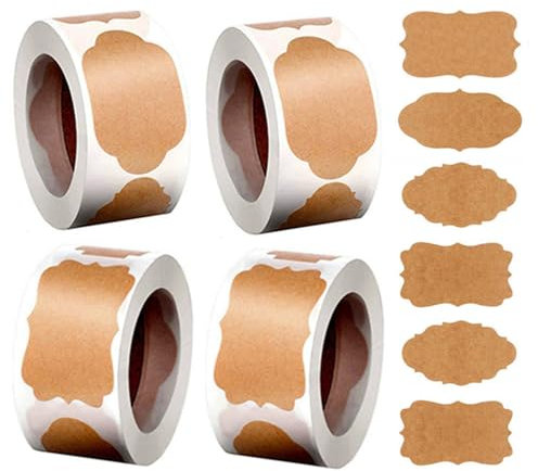 Wanfoou Kraftpapier Aufkleber, 1000 Stück Selbstklebende Etiketten Kraft, Marmeladen Etiketten Aufkleber zum Beschriften Gläser Etiketten Aufkleber für Marmeladenflaschen Handwerk Geschenkverpackung