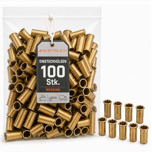 SAMETRUCK 100x Verstärkungshülse Einsteckhülse Stützhülse Messing für Kunststoffrohr Druckluft LKW Anhänger (außen 10mm, innen 8mm - 10x1)