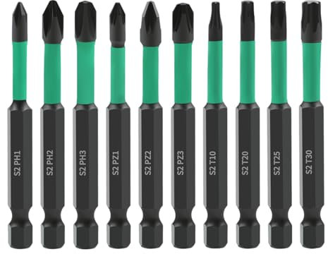Saipor 10 Pièces 70mm Long Embouts de Tournevis Torx Phillips PoziDriv, Embout Visseuse Torx POZI Croisée, Hex Tige Embout Vissage Magnétique pour Tournevis Électriques à Main