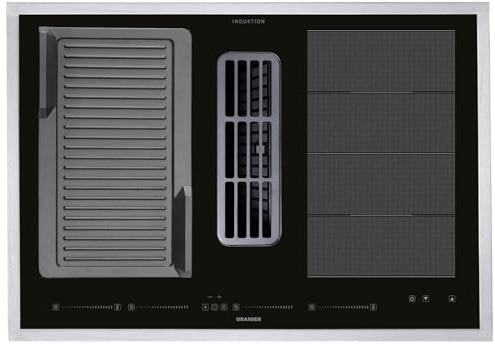 Oranier Induktionskochfeld 80 cm KFA690 - Flächen-Kochfeld Abluft-Umluft Kochfeldabzug Multi-Slider - Grillplatte geriffelt & Edelstahl Kochfeldrahmen
