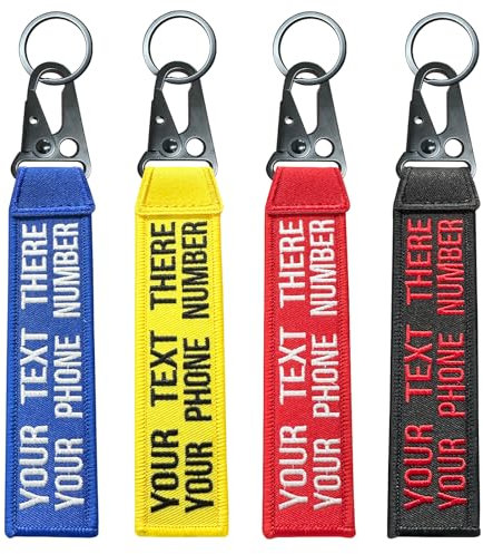 Porte - clés personnalisé, étiquette de bagage brodée personnalisée, broderie double face de votre texte, porte - clés de moto, voiture et scooter, cadeau personnalisé (2-line-text)