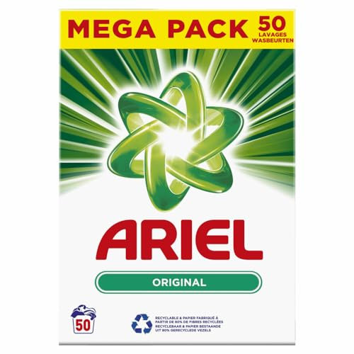 Ariel Lessive Poudre Détergent 3kg 50 Lavages, Couleur, Soins de Couleur Supplémentaires Avec Technologie Anti-Résidu