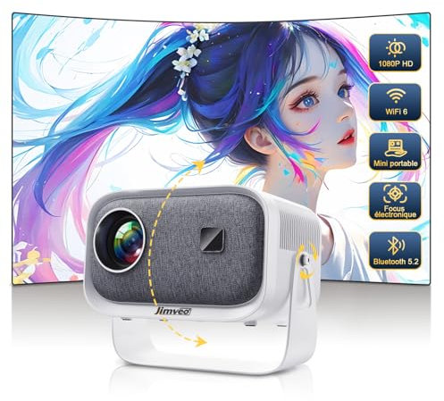 Beamer Elektrischer Fokus/Trapezkorrektur 360° Rotating Mini Beamer Jimveo Sky Beamer 1080P Full HD 12000L WiFi6 Bluetooth Projektor Unterstützt 4K Heimkino 300'' Display mit TV Stick iOS Android USB