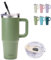SUNTQ 850ml/30oz Tumbler mit Griff, Doppelwandige Vakuum Isolierte Wasserflasche mit Stroh und Deckel, Edelstahl Reise Kaffeebecher, Thermische Tasse für Getränke, Fit in Becherhalter(Moss)