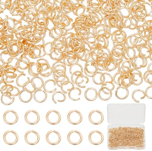 Beebeecraft 1 Box 600Pcs Open Jump Rings 18K Gold Plated Stainless Steel 5mm Split Rings Single Loop Jump Rings for Jewellery Making