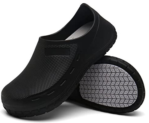 Rojeam Zapatillas de Cocina Hombre Zapatos de Trabajo Mujer Zapatos Antideslizantes Zapatillas Cocina Zapatos Impermeable Chef Negro, 42 EU