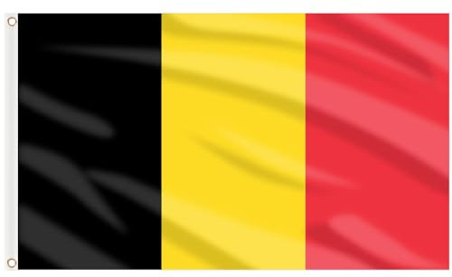 AhfuLife Grande Drapeau Belgique 90×150cm, 1Pcs Drapeaux Nationaux de la Belge Double Face avec œillets en Laiton pour Jardin Bar Décor Euro Foot Match Célébration