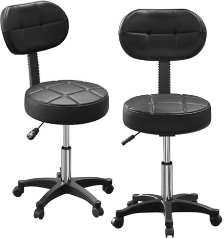 Utlenianie 2 Stück Rollhocker mit Lehne, Hocker mit Rollen, Drehhocker Höhenverstellbar 46-61cm, 360° Drehbar Rollhocker Drehstuhl Bürostuhl Kosmetikhocker für Büro Salon Massage Spa (schwarz)