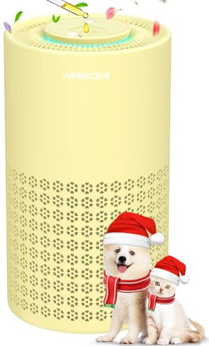 AIRROMI Air Purifier for Bedroom with HEPA Grease Filters, Pet Air Purifier for Home, Cat Urine Odor, Covers up to 250 Sqm, Quiet 360° Suction Air Purifier for Allergies, Dust, Smoke,