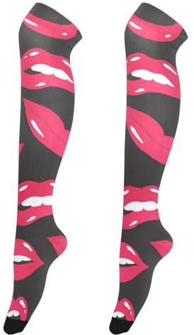 FRODOTGV Sexy Red Lips San Valentino sopra il ginocchio collant calzini per le donne morbido scaldamuscoli per le signore alti stivali calze scaldamuscoli, Labbra Rosse Sexy, taglia unica