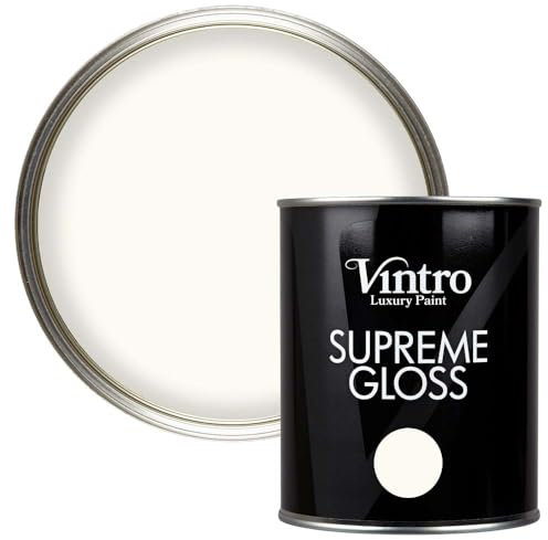 Vintro Paint | Gloss Paint | for Walls | Wood | Trim | Gloss Furniture Paint | Interior & Exterior Use. 1 Litre (Warm White - Nymph)
