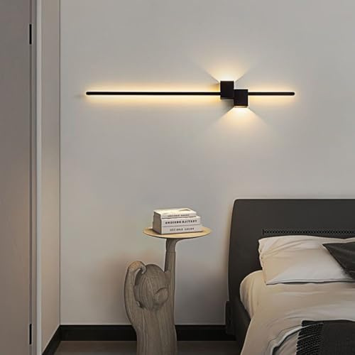 HEYUN LED Wandleuchte Innen Modern Wandlampe Kreative Einfach Lange Wandleuchten Mit Fernbedienung Stufenlos Dimmbar Für Schlafzimmer Wohnzimmer Flur Treppenhaus(Schwarz,100cm)