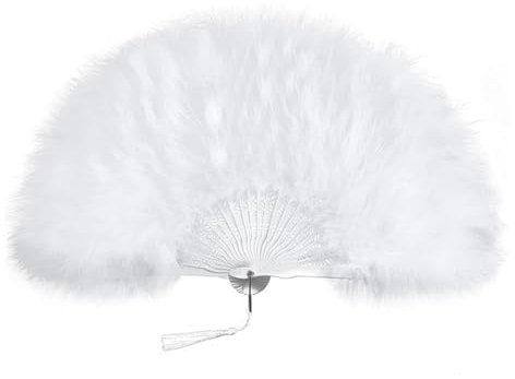 Vintage Feather Fans 50cm Folding Hand Fans with White Feathers for Women's Wedding