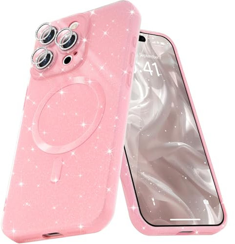 Micoden for iPhone 16 Pro Case [Compatible with Magsafe] Magnetic Phone Case Glitter Bling Sparkle Women Girl Shockproof with Camera Protector for iPhone 16 Pro,Pink