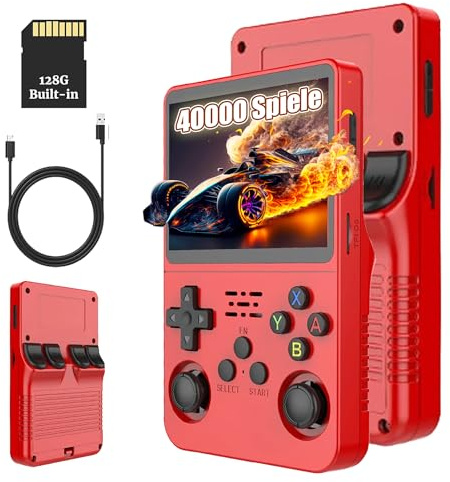 KINMRIS R36S - Console da gioco in stile retrò, 3,5 pollici, schermo IPS da 128 g, oltre 40.000 giochi, console di gioco portatile per bambini e adulti, supporta più emulatori (rosso scuro)