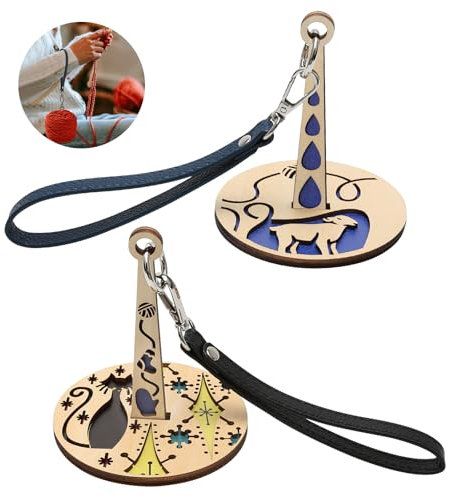 2 Stück Tragbarer Garnhalter für das Handgelenk, Tragbarer Holz Wollhalter, Tragbarer Wollabwickler Holz mit Handschlaufe für Verhindert Faden Tangles und Verschiebungen